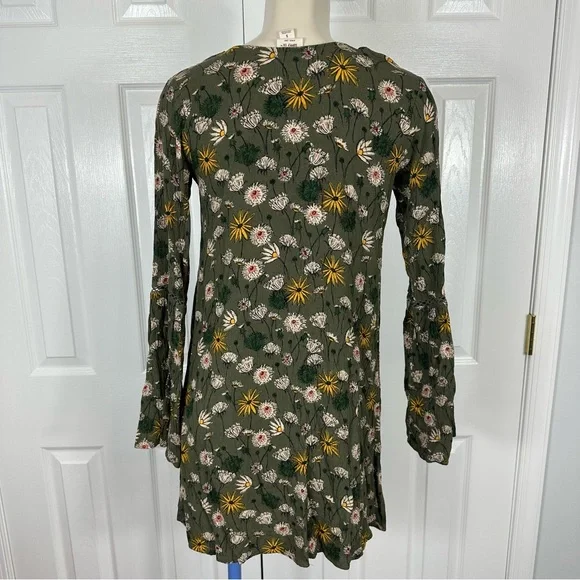 MOSSIMO SUPPLY CO mini dress TUNIC TOP floral boho print olive green gold S - Picture 6 of 6